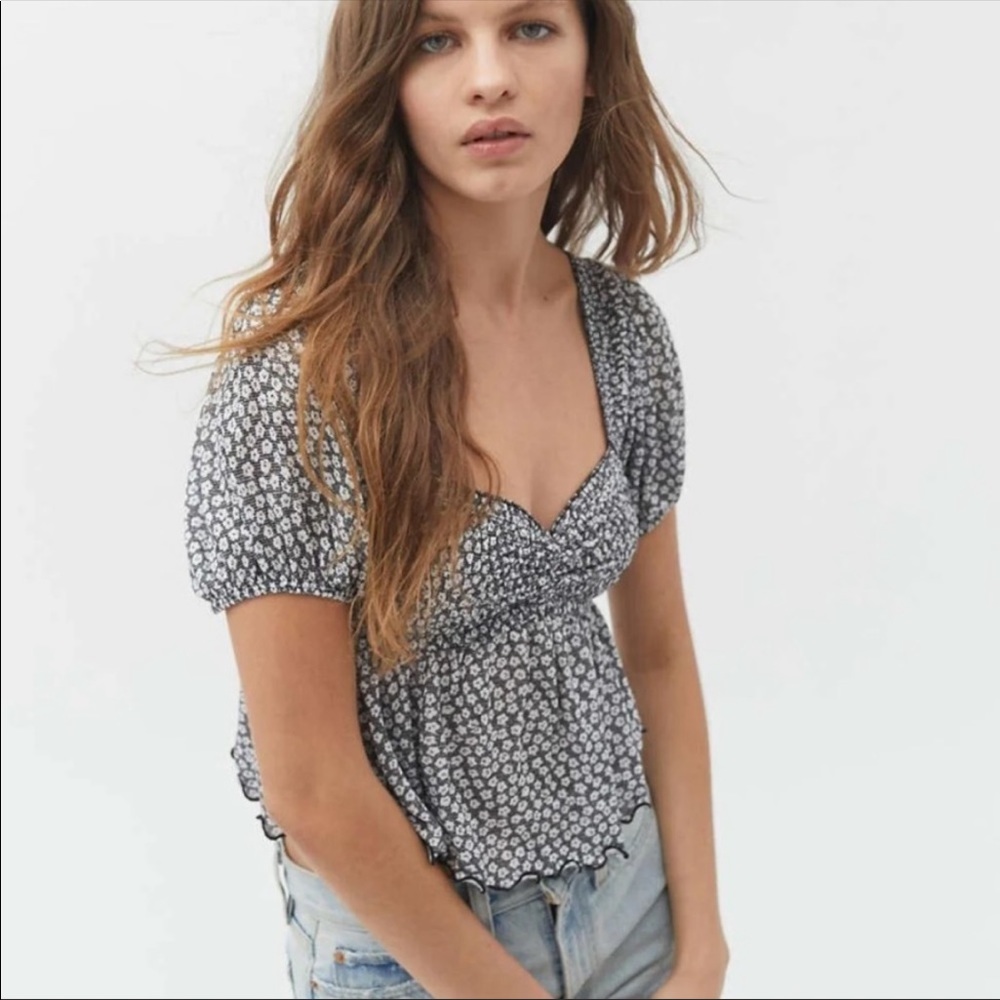 Urban Outfitters black & white floral smocked top